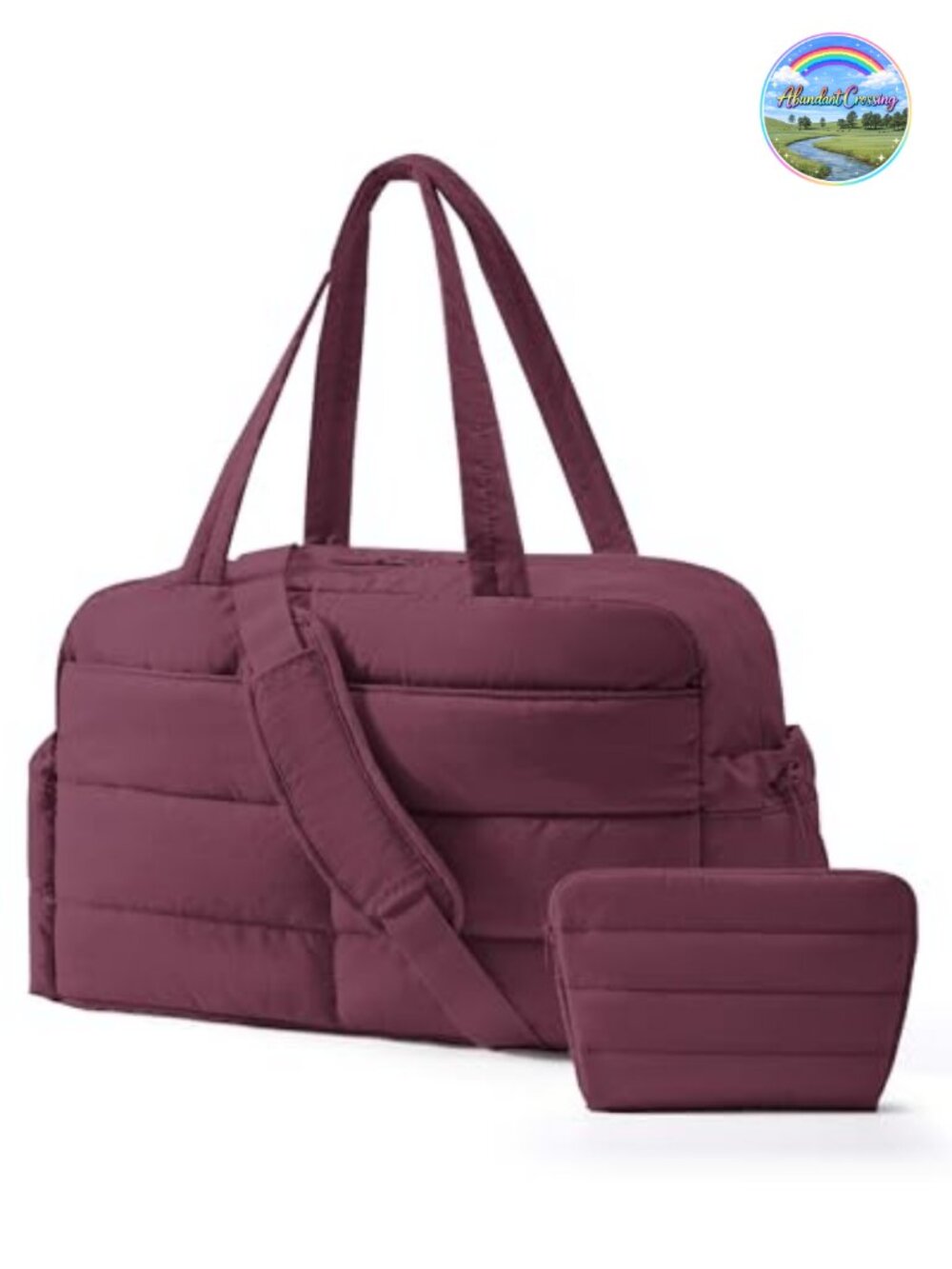 2-PC Puffer Travel Duffle Bag Carry On Tote Weekender Gym Bag